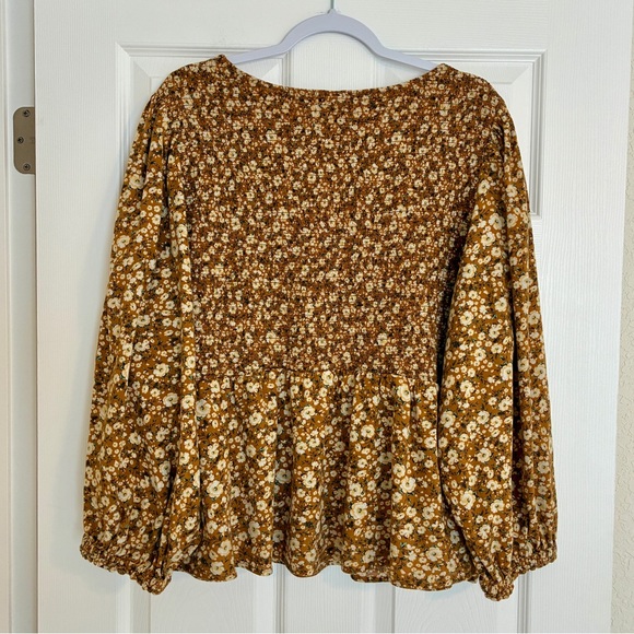 Old Navy Top Women’s 3X Brown Floral Smocked Peasant Blouse Boho Cottagecore - Picture 3 of 12